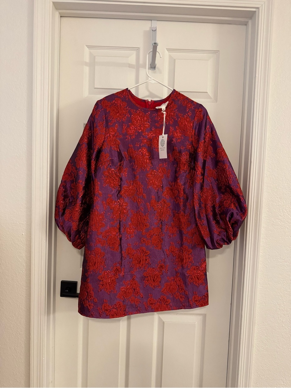 Hyacinth House Red Floral Jacquard Dress - Purple & Red